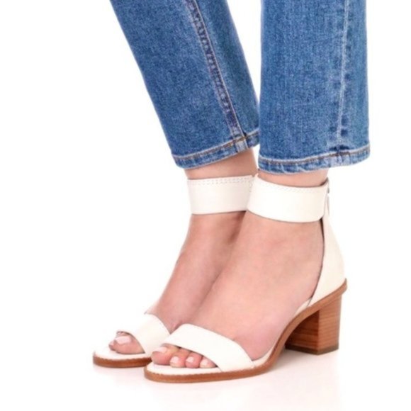 Frye White Brielle Zip Wood Block Genuine Leather Casual Ankle Sandals/Heels - Picture 4 of 16